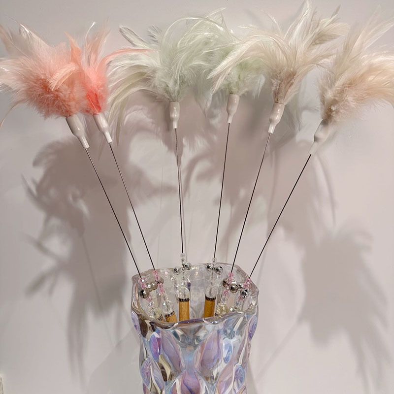 Toy Macaron Color Feather Handmade Wooden Handle Fairy Durable Sound Cat Teaser Wand_voghion.com