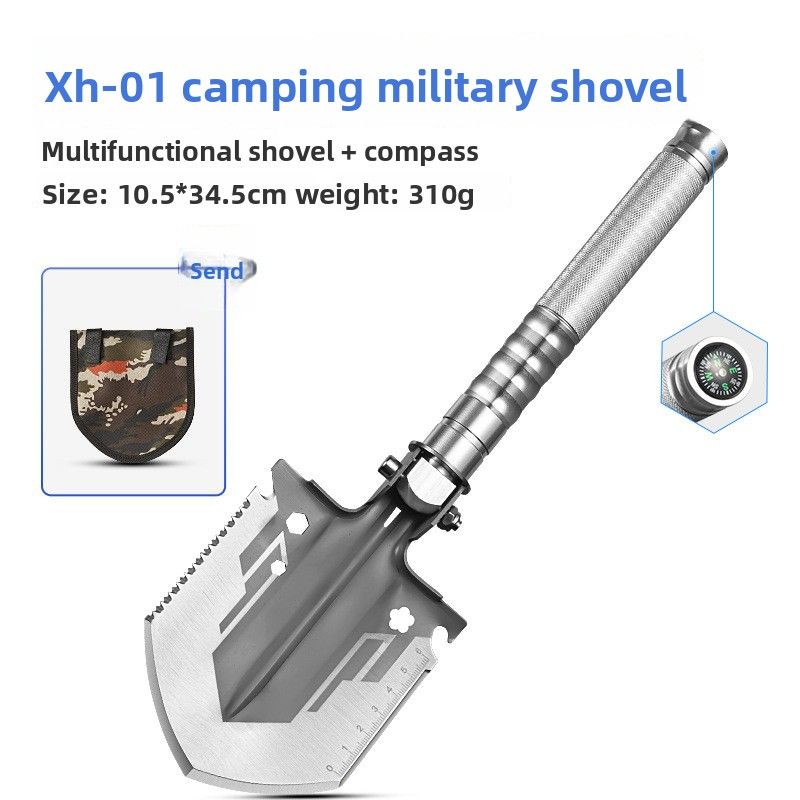 Pala da campeggio portatile per auto, attrezzo da pesca, attrezzo da scavo pieghevole per esterni, in acciaio ad alto tenore di carbonio, militare_voghion.com