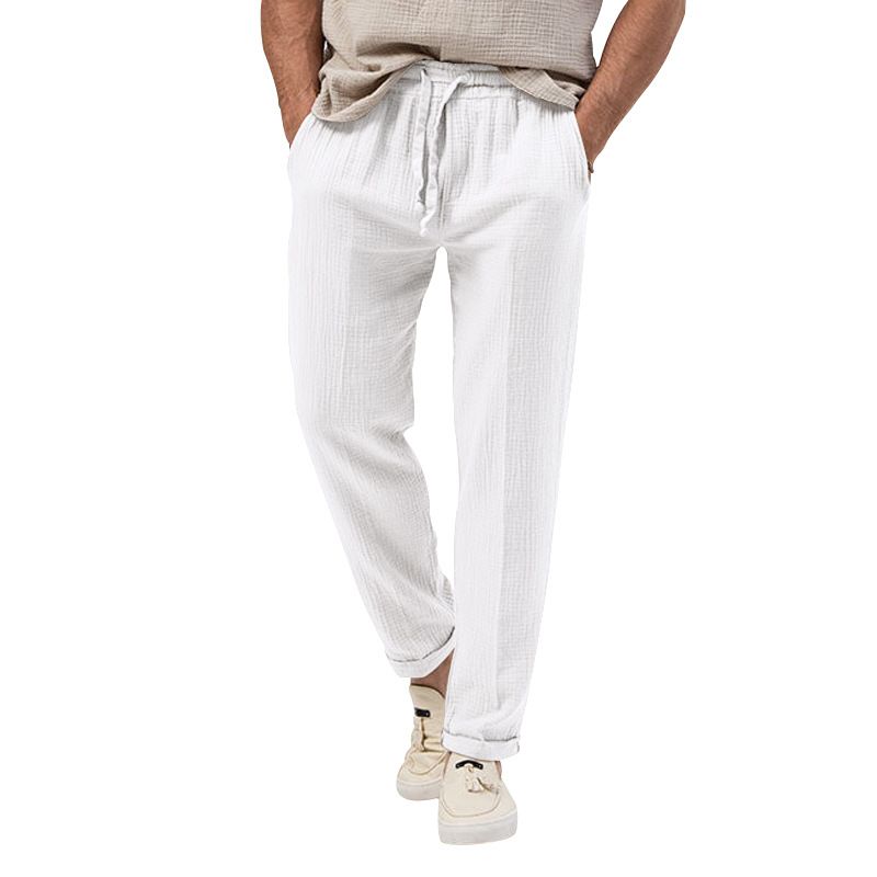  men's four seasons new casual men's trousers British style solid color loose large size bubble straight-leg pants_voghion.com