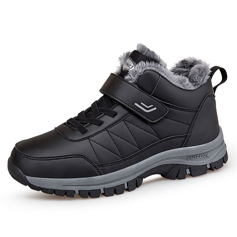 Botas de nieve unisex de invierno con forro de piel sintética, piel sintética impermeable y suela antideslizante para exteriores y climas fríos (negro, gris y granate)._voghion.com