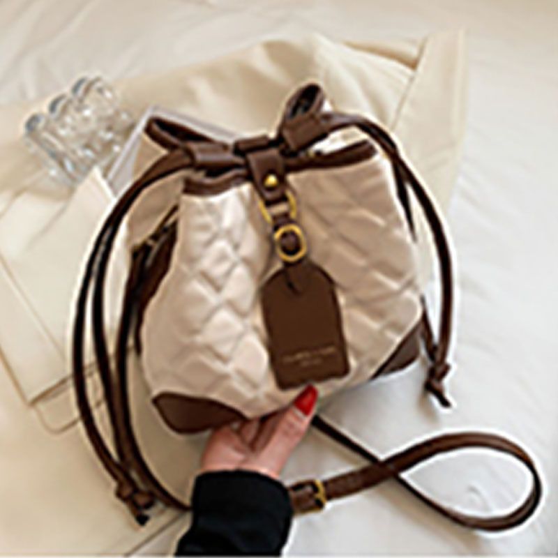 Damentasche, einfarbig, Rautenhandtasche, Einzelschulter-Umhängetasche, kontrastfarbene Beuteltasche mit Nähten_voghion.com