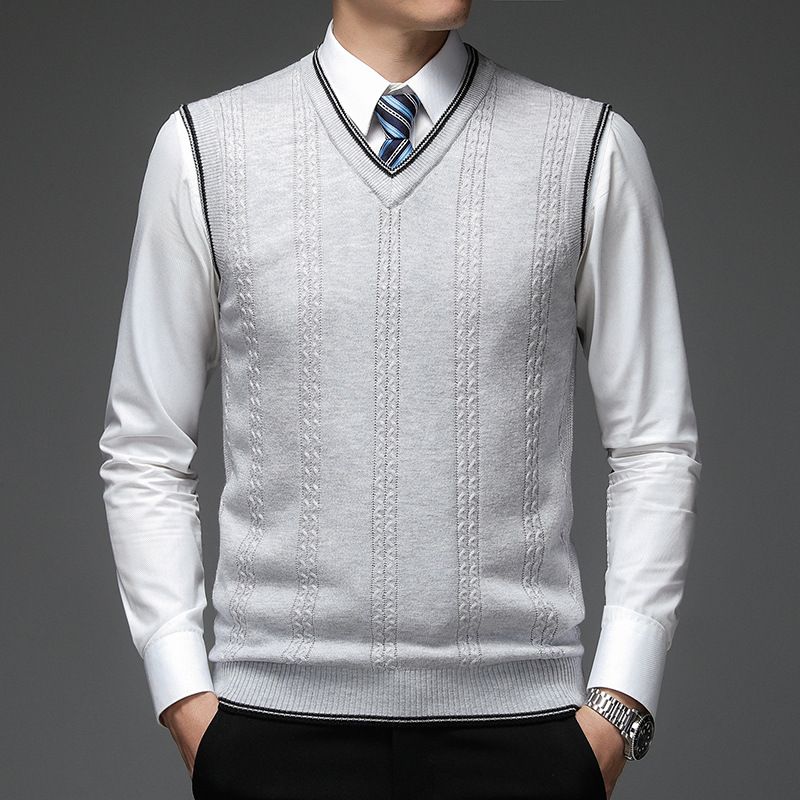​​Ärmellose Pulloverweste aus Wollmischung mit V-Ausschnitt für Herren – Karo- und Camouflage-Muster, schmale Passform, lässiger Pullover für den Herbst​​_voghion.com