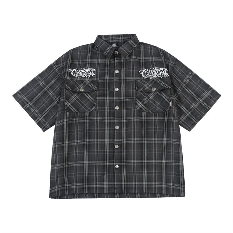 Männer Kleidung Ins High Street Gestickte Brief Kurzarm Hemd Männer Casual Revers Halbarm Schlitz Top Sommer außerhalb Hemd_voghion.com