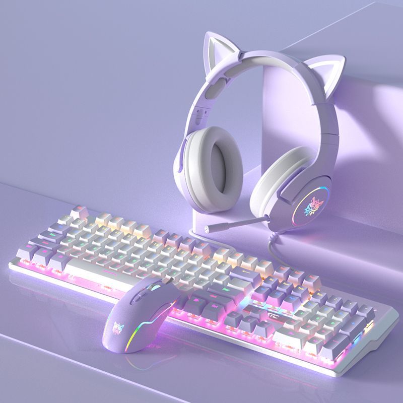 Whale Whisper Star Wish Mechanical Keyboard Mouse Headset Three-Piece Set Wired For Girls E-Sports Gaming Computer_voghion.com