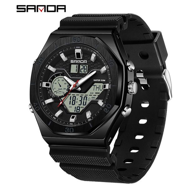 SANDA Style Digital Men Watches Dual Display Three Time Waterproof Shock Sports Watch Military Countdown Male LED Quartz Clock_voghion.com