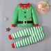 T-shirt verde a maniche lunghe natalizia primavera/autunno da ragazzo + pantaloni a righe_voghion.com