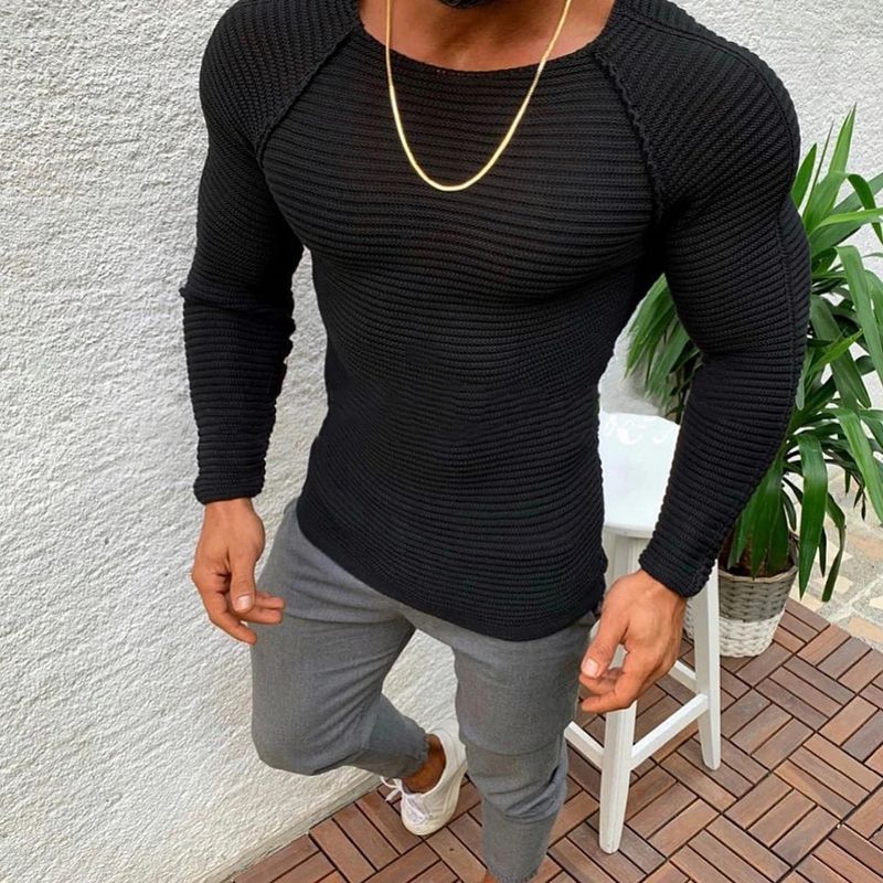 Spring fitted uniform fashion in the middle underwear men's basic T-shirt blouse sweater with long sleeves_voghion.com