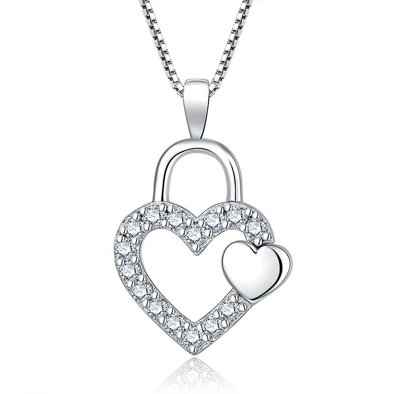 Simple Love Double Heart Shaped Zircon Pendant Necklace S Sterg Sier_voghion.com