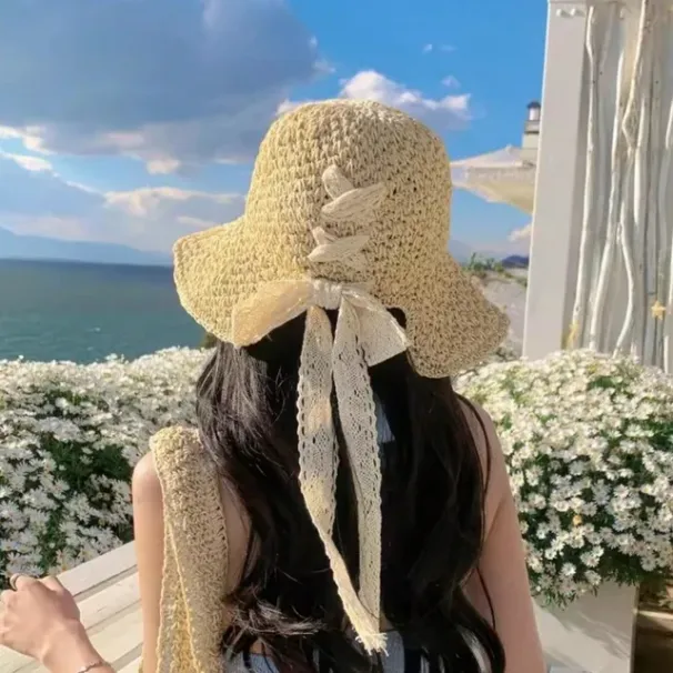 Neuheiten 1 STÜCKE stroh spitze fliege reine handgemachte sonnenschutz gras sommer hohl atmungsaktive design fischer hut becken kappe_voghion.com