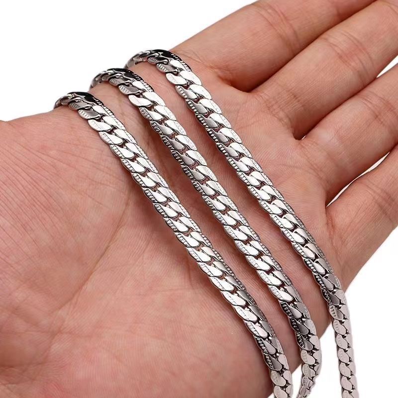 Colar masculino NK com corrente cubana plana de aço inoxidável e relevo, mais vendido_voghion.com