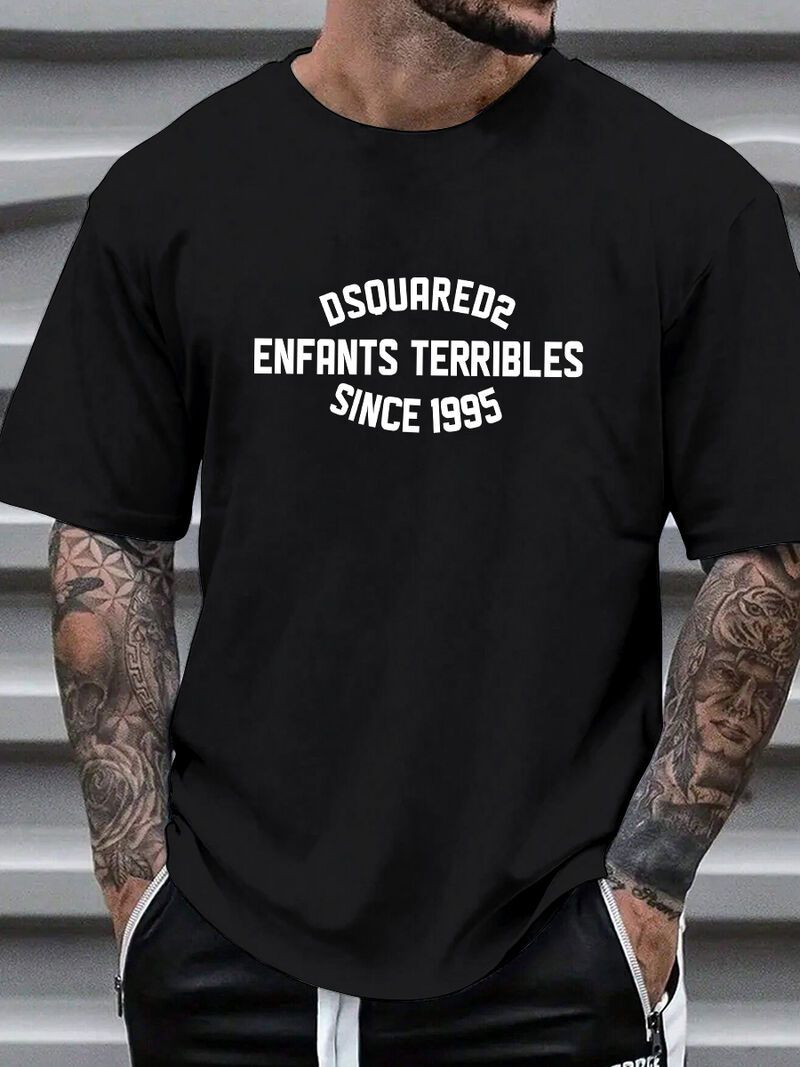 Übergroßes Kurzarm-T-Shirt aus Baumwolle für Herren im Sommer, einfaches und modisches Hipster-Print-Design_voghion.com