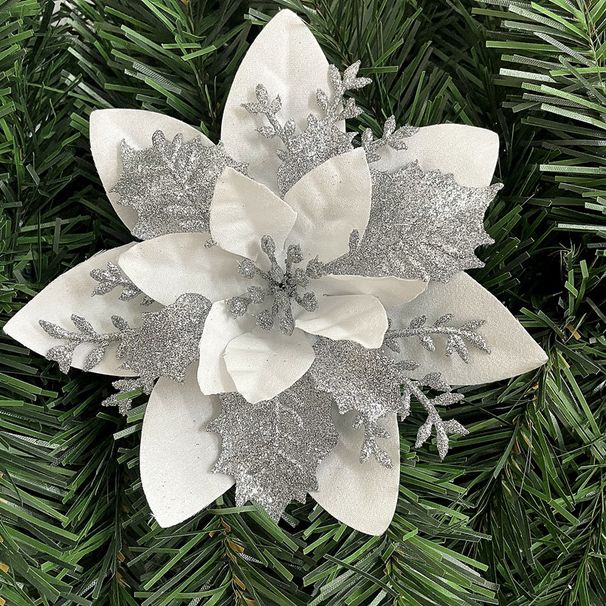 14 cm große glitzernde Blumenstecker für Weihnachten, festlicher Baumschmuck, Weihnachtsschmuck in großen Mengen für Kränze und Bastelarbeiten (12 Farben)_voghion.com