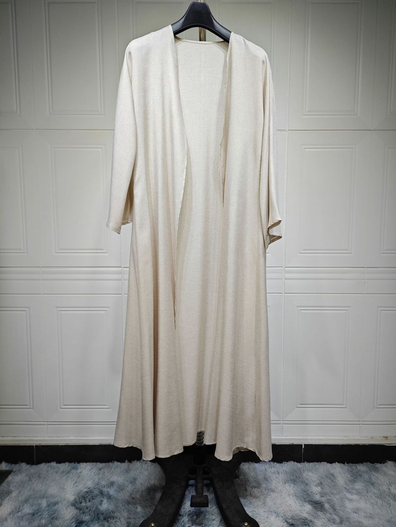Damenbekleidung Baumwolle und Leinen Bequeme Strickjacke Robe Kleidung Einfache Abaya Oberbekleidung_voghion.com