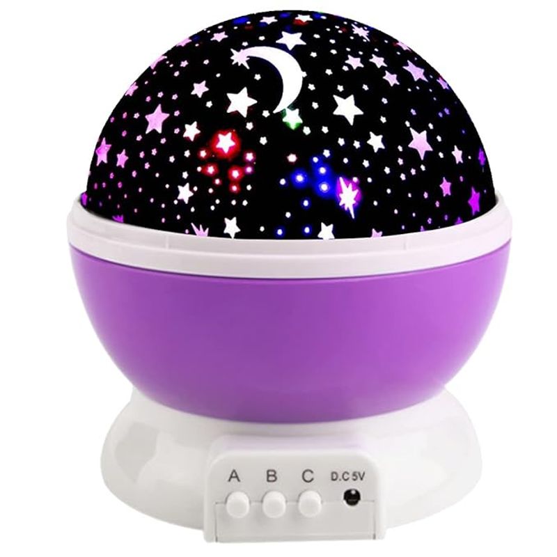 Lámpara de mesa con proyector de luna y estrellas que gira 360°, 12 modos de luz que cambian de color, USB, adecuada para decoraciones de fiestas en el dormitorio y regalos_voghion.com