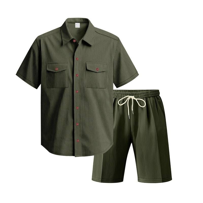 Men's Fashion Shirts And Casual Pants Two-piece Set Hot-selling Men's Clothing New Fit Trendy Solid Color Men's Fashion Suit_voghion.com