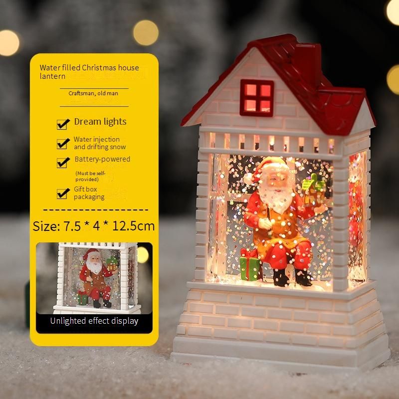 Vintage-Weihnachtslaterne in Hausform, mit Wasser gefüllt – Handgefertigte Tischdekoration mit LED-Beleuchtung, festliches Geschenk für Zuhause und Büro_voghion.com