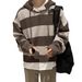 Men's Oversized Striped Hooded Knit Sweater - Long Sleeve Pullover With Button Detail For Autumn & Winter_voghion.com