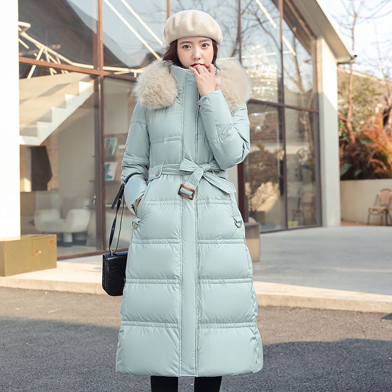 Vêtements pour femmes hiver nouvelle veste en coton grand col de fourrure longueur moyenne ceinture mince tempérament mince doudoune en coton veste pour femme_voghion.com