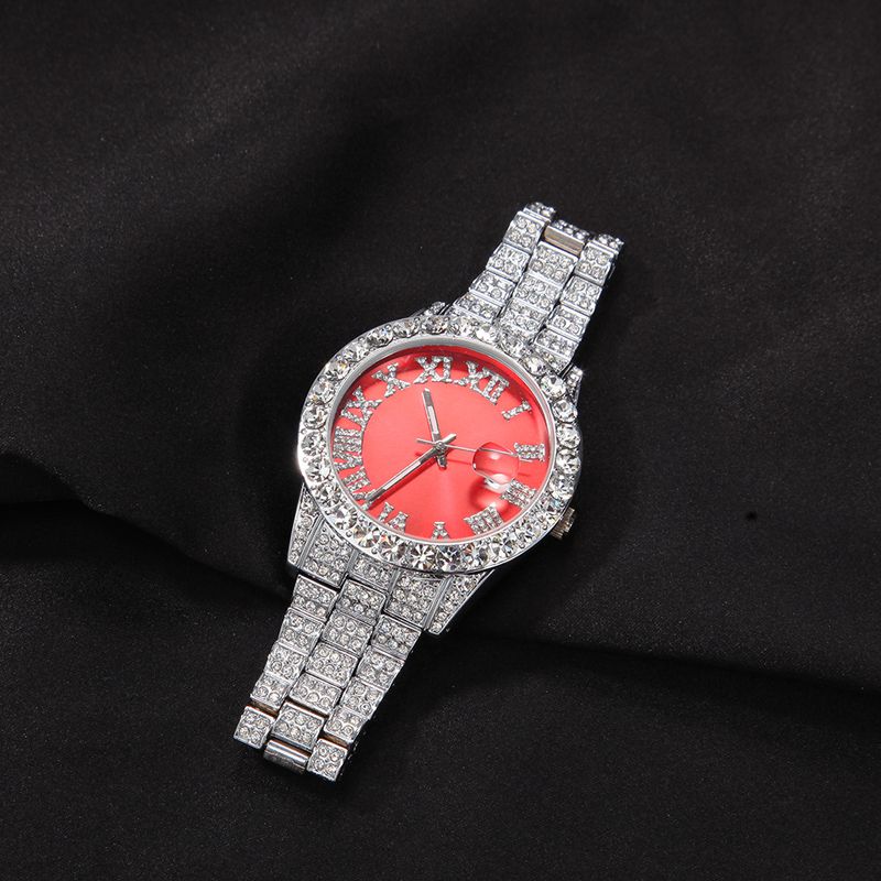 Hip-Hop-Armbanduhr für Herren – Grünes Zifferblatt mit römischen Ziffern und Diamantmarkierungen (45-mm-Gehäuse, Edelstahl)_voghion.com