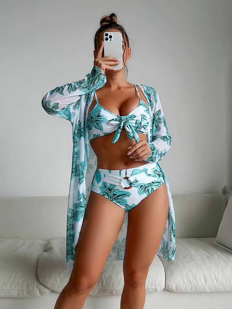 Women's fashion high-end sexy multi-color printed bikini BIKINI three-piece women's swimsuit_voghion.com