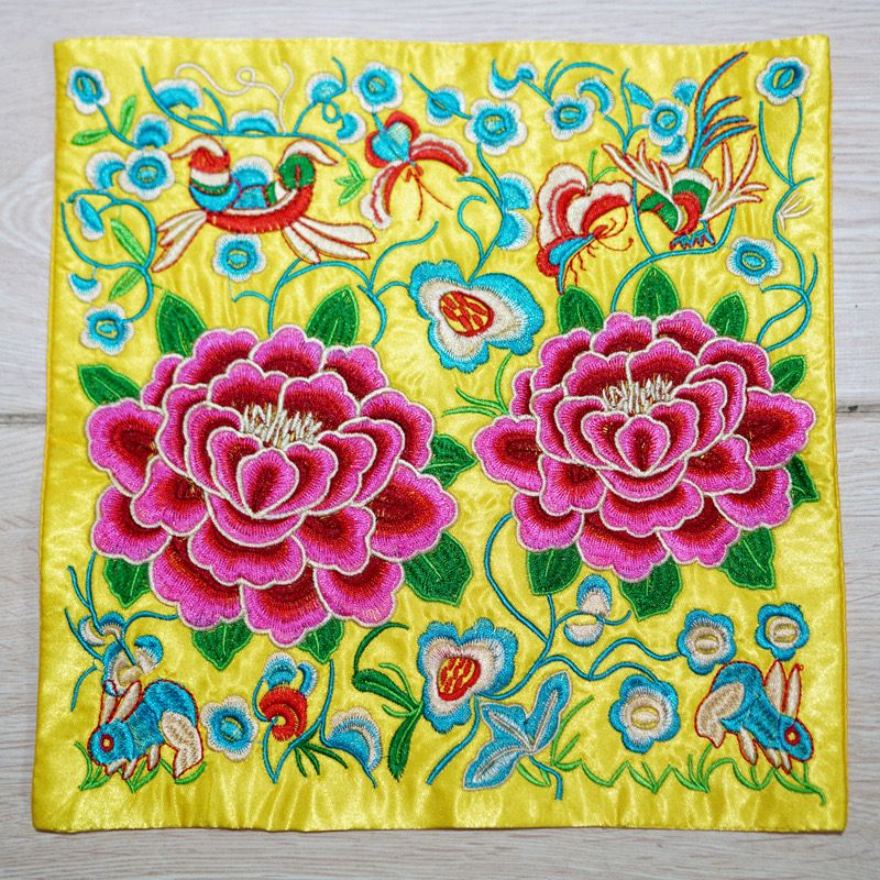 Unbeatable Quality Chinese Style Fabric Embroider Peony Flower Embroidered Piece Hine Embroidery Patch Mouse Pad Placemat Phone Bottle_voghion.com