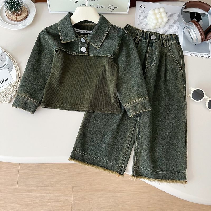 Veste à manches longues pour fille de style coréen d'automne 2024, beau costume en jean pour bébé 67386_voghion.com