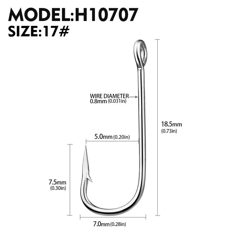 Hameçon de pêche en mer à ardillon unique, en acier à haute teneur en carbone, à long manche, avec trou et boucle, 100 pièces/paquet_voghion.com