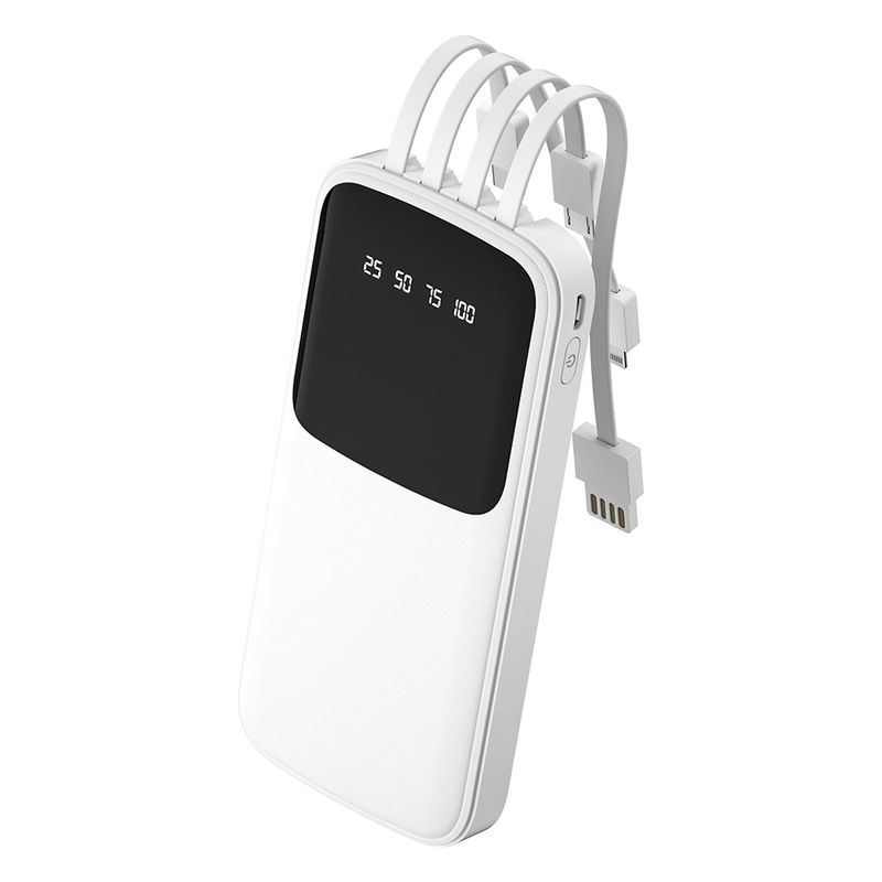 Ultra-Slim 10000mAh Power Bank With Built-in Cables | 5V/2A Portable Charger | QC3.0 Fast Charging | LED Display | ABS Fireproof Material​_voghion.com