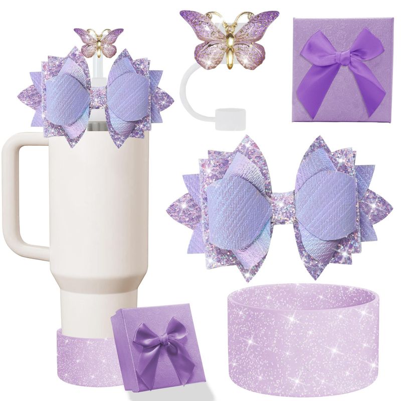 Schmetterlings-Strohhalmaufsatz und Staubschutz mit Schleifenanhänger – Farboptionen Lila/Rosa/Rot – Kompatibel mit 30oz/40oz-Bechern – Trendige Tassendekorationen​​_voghion.com