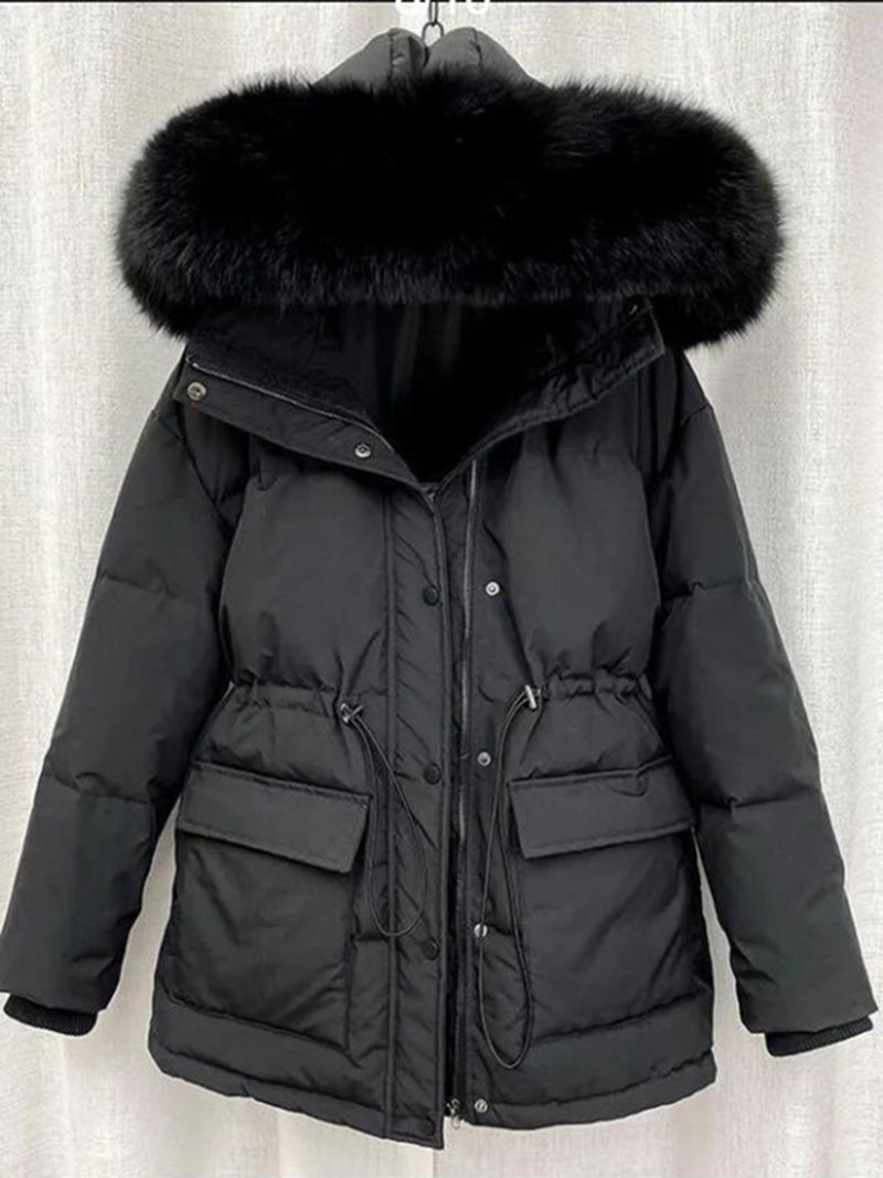 HWL 2023 Baumwolle Gepolsterte Pelz Parka Neue Große Pelz Kragen Unten Winter Jacke Frauen Dicke Warme Parkas Weibliche Oberbekleidung_voghion.com