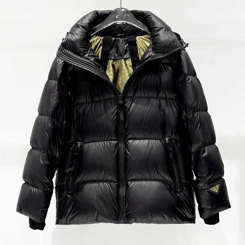 Damenbekleidung Schwarz und Gold High-End! Mit Kapuze, verdickt, locker, warm, Puffbrot kurz Warme Jacke Jacke_voghion.com