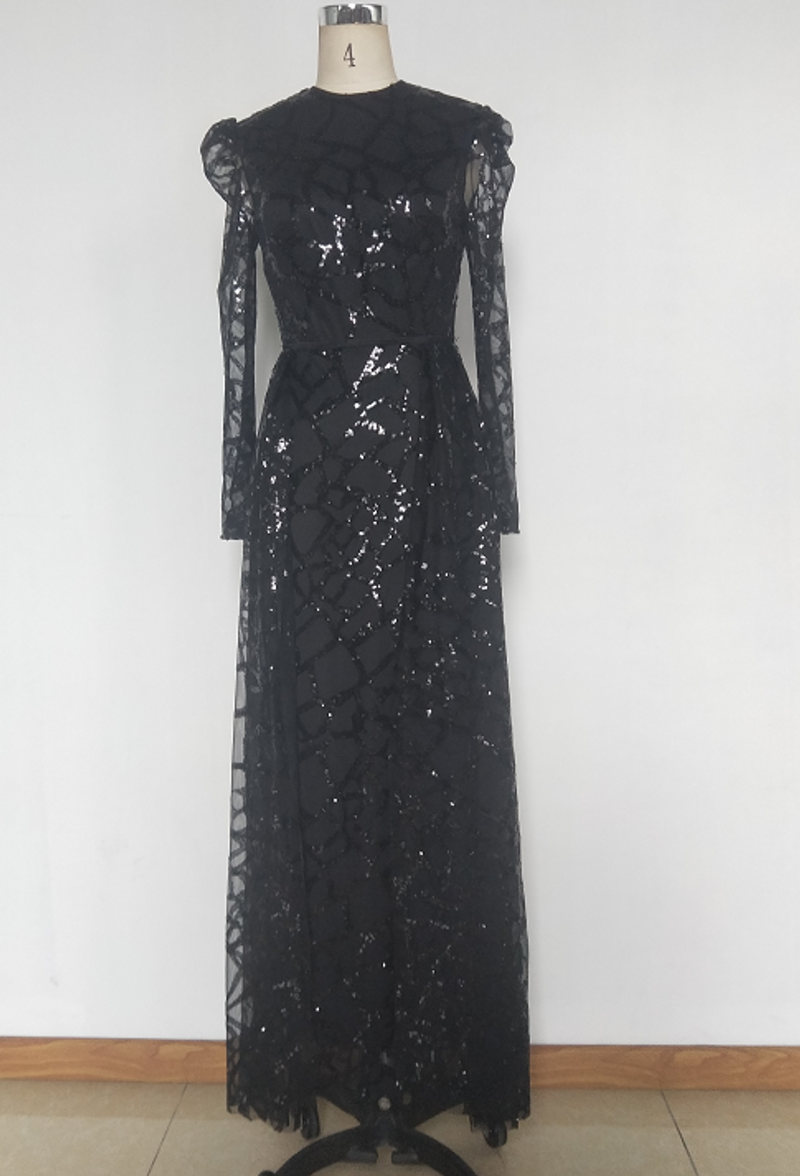 Vêtements pour femmes Robe de soirée à paillettes à manches longues_voghion.com