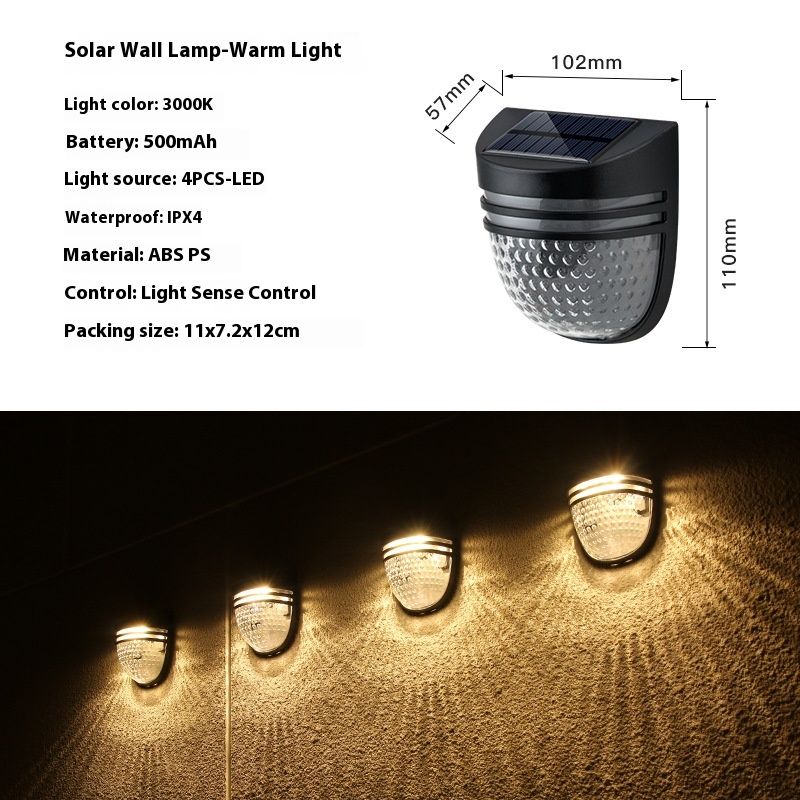 Luminária de parede solar com LED e sensor de movimento, IPX4 à prova d'água, lâmpada de parede externa movida a energia solar para jardim, pátio – Design moderno ABS+PS_voghion.com