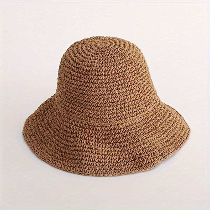 Pdmcms Woven Hollow Grass Hat for Women Fresh Beach Sun Shading and Sun Protection Hat Trendy Fisherman Hat Foldable Grass Hat_voghion.com