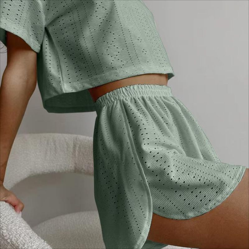 Women Soft 2 Piece  Gradient Pajamas Set Short Sleeve Shorts Set Loungewear Sets Pyjamas Nightwear_voghion.com