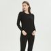 Ouma Round Neck Black Unisex Double-Sided Brushed Thermal Underwear Set Plus Size_voghion.com