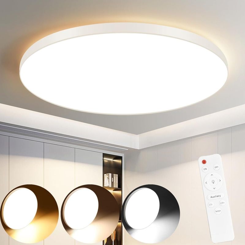 Deckenlampe LED Deckenleuchte Flach - Dimmbar Kellerlampe 30W IP44 Ø26cm Rund Flach Badezimmerlampe Mit Fernbedienung Wohnzimmer Bad Büro Küche_voghion.com