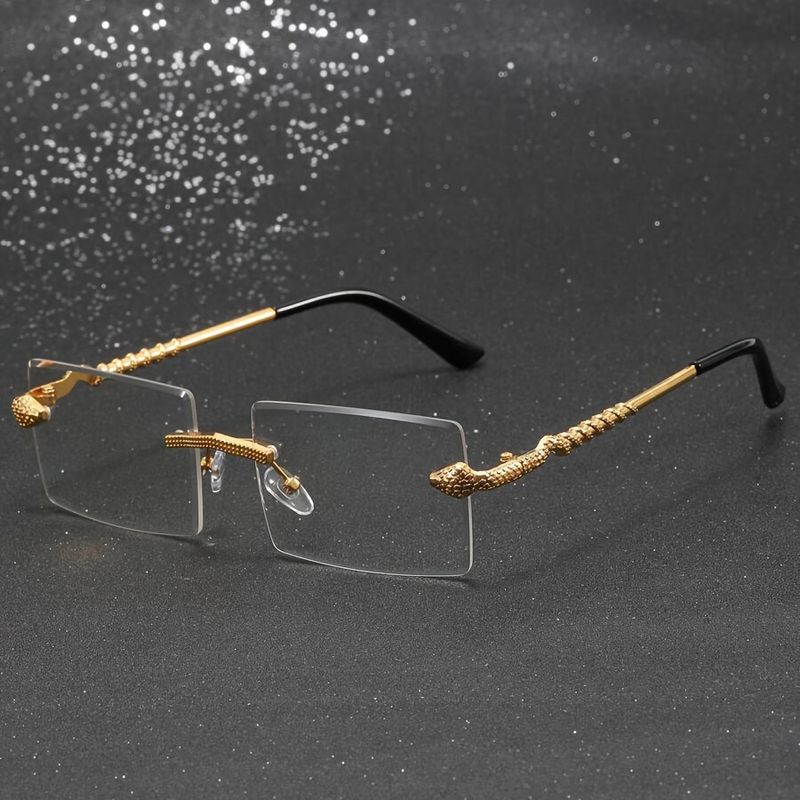 1 par elegante gullrammeløse briller med unike slangeformede metallben, egnet for menn og kvinner daglig_voghion.com