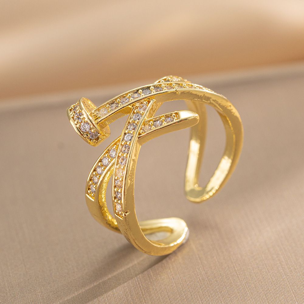 Full Diamond Zircon Belt Stud Stacking Open Niche Design Personality Ins Minimalist Style High-end Feel Ring_voghion.com