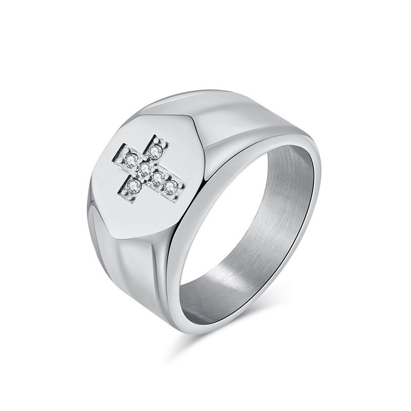 Titanium steel diamond cross ring ring retro high end niche fashion wrench hand jewelry_voghion.com