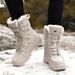 Unisex Winter Snow Boots For Couples - High Top Waterproof Hiking Boots With Fleece Lining, Non-Slip Rubber Sole For Outdoor Adventures_voghion.com