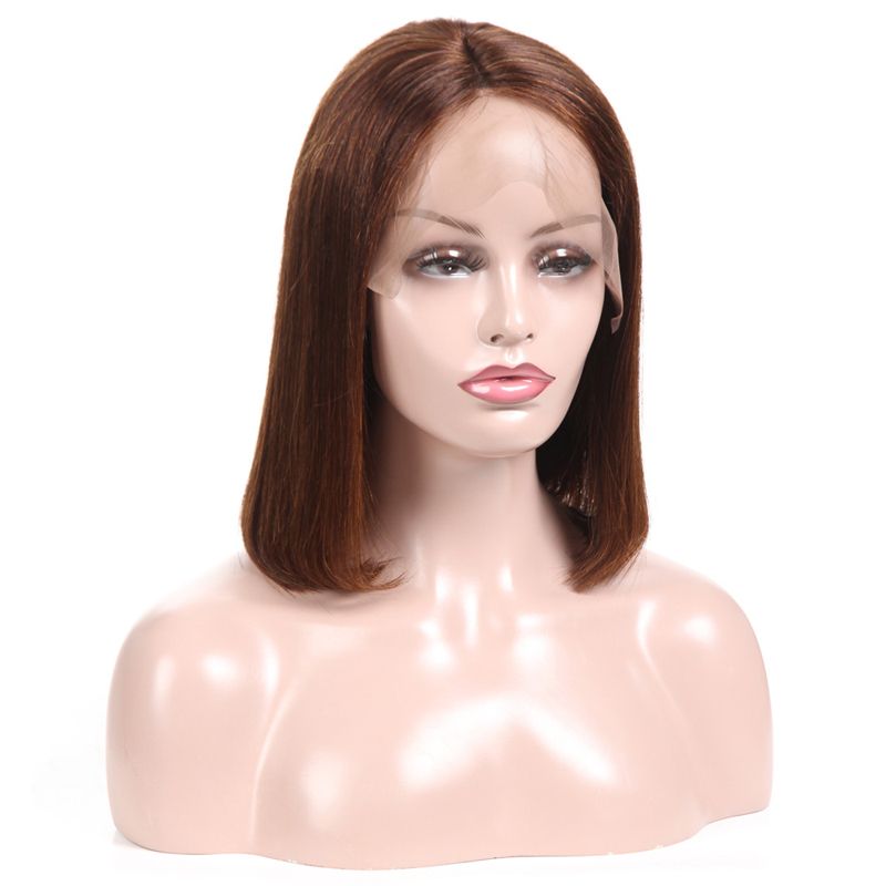 150% Density Virgin Human Hair 4# Dark Brown Color Short Bob Wigs Pre Plucked Virgin Lace Front Wigs_voghion.com
