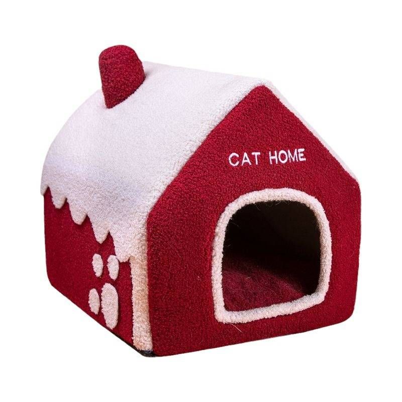 Cat bed winter warm four seasons universal house type villa closed bed house winter dog bed pet cat supplies_voghion.com