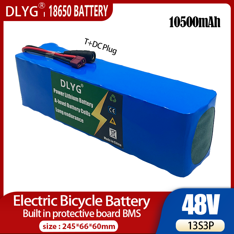 Batería de litio recargable 18650 de 48 V y 10,5 Ah, 13S3P, 500 W de potencia, para bicicleta eléctrica, scooter eléctrico, enchufe T+CC_voghion.com
