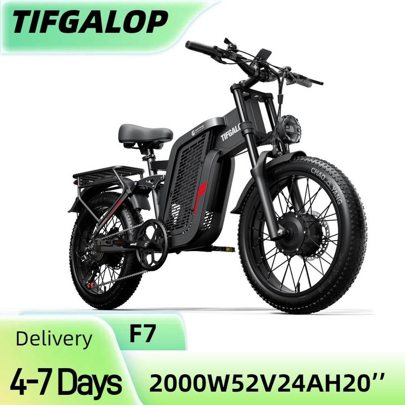 Tifgalop F7, bici elettrica da montagna a doppio motore, 2000 W, 20'', full suspension, pneumatici fat, batteria da 52 V e 24 Ah_voghion.com