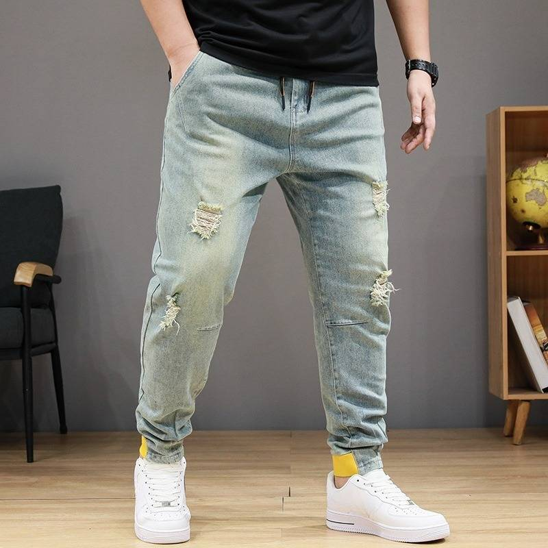 Jeans aderenti elasticizzati taglie forti da uomo, pantaloni larghi e versatili per uomini grassi_voghion.com