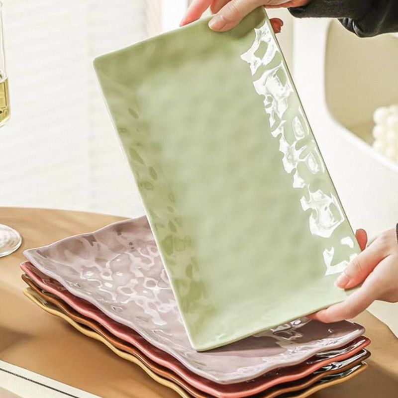 Cream Stone Patterned 12 Inch Fish Dish, 2 Nordic Casual Solid Color Rectangular Small Fresh Household Ceramic Tableware_voghion.com