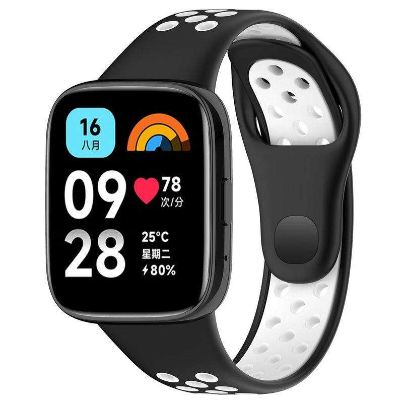 Til Redmi Watch 3 Lite / Watch 3 Active tofarget silikonklokkerem (svart og hvit)_voghion.com