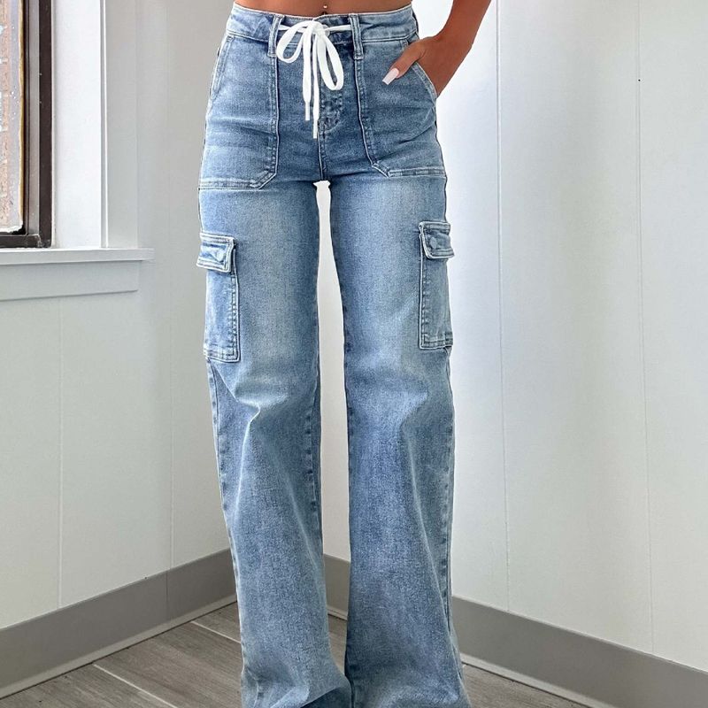Abbigliamento da donna Jeans dritti Casual Lacci Multitasche Tuta funzionale_voghion.com