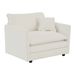 Comfy Deep Single Seat Sofa Upholstered Reading Armchair Living Room Chair White Chenille Fabric , 1 Toss Pillow_voghion.com